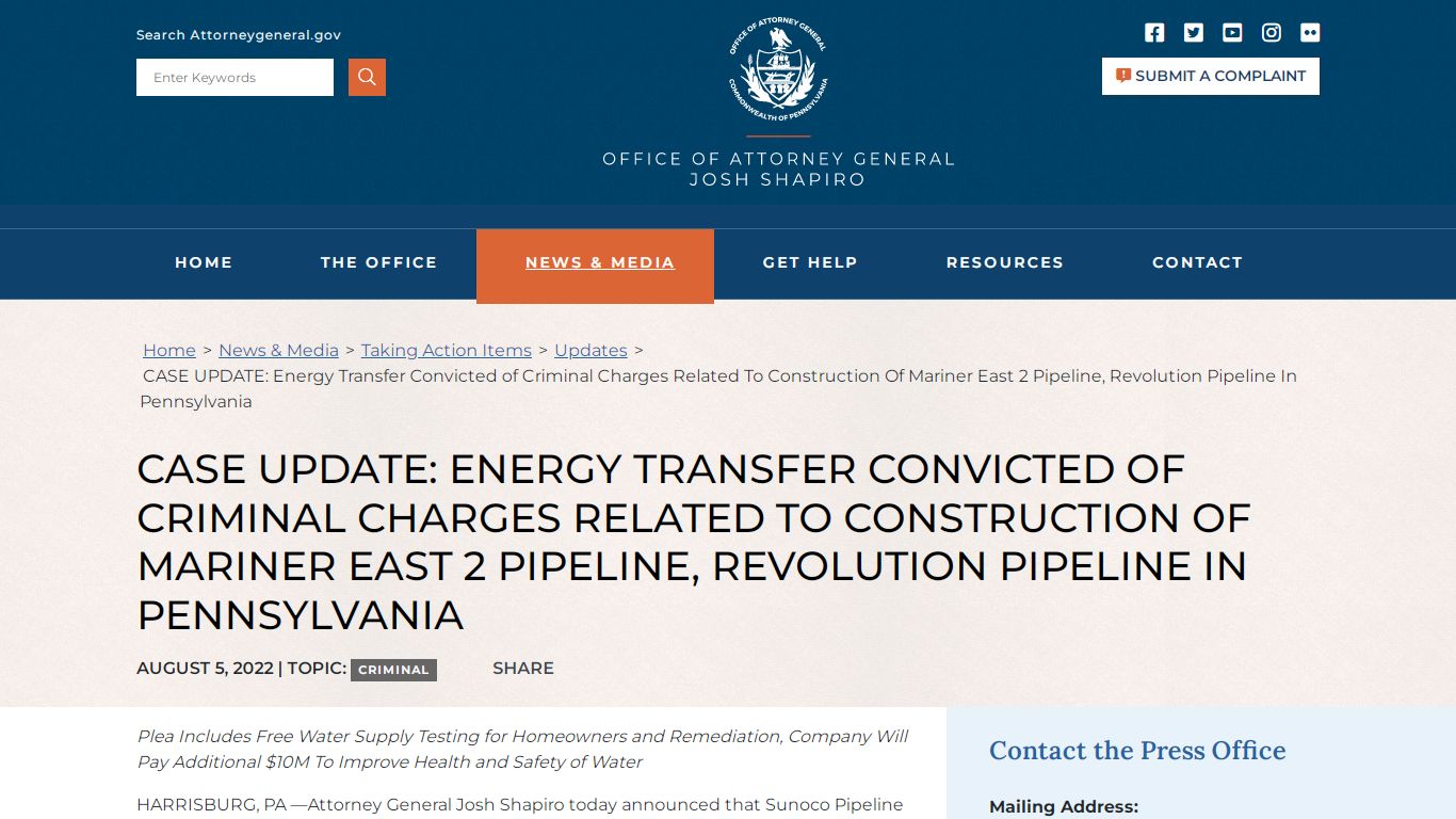 CASE UPDATE: Energy Transfer Convicted of Criminal Charges Related To ...